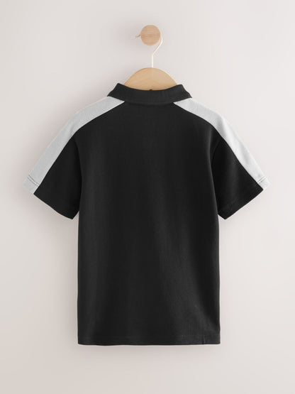 Dsiney Kidz - Black/Grey Zip Neck Textured Colourblock Polo Shirt (3-16yrs) image 6