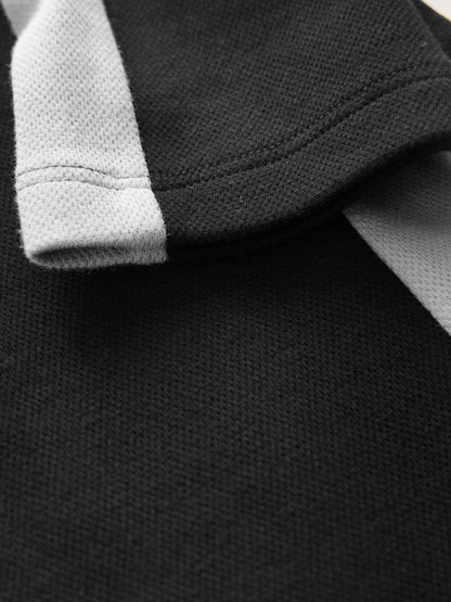 Dsiney Kidz - Black/Grey Zip Neck Textured Colourblock Polo Shirt (3-16yrs) image 8