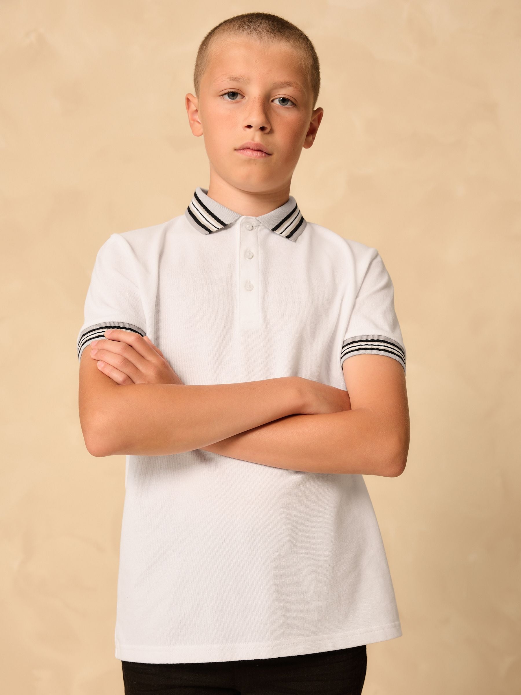Dsiney Kidz - White Stripe Tipped Collar Short Sleeve Polo Shirt (3-16yrs) image 1