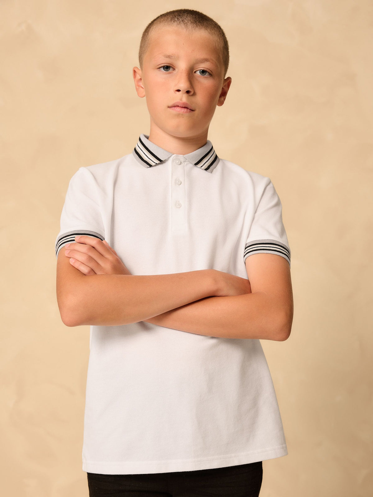 Dsiney Kidz - White Stripe Tipped Collar Short Sleeve Polo Shirt (3-16yrs) image 1