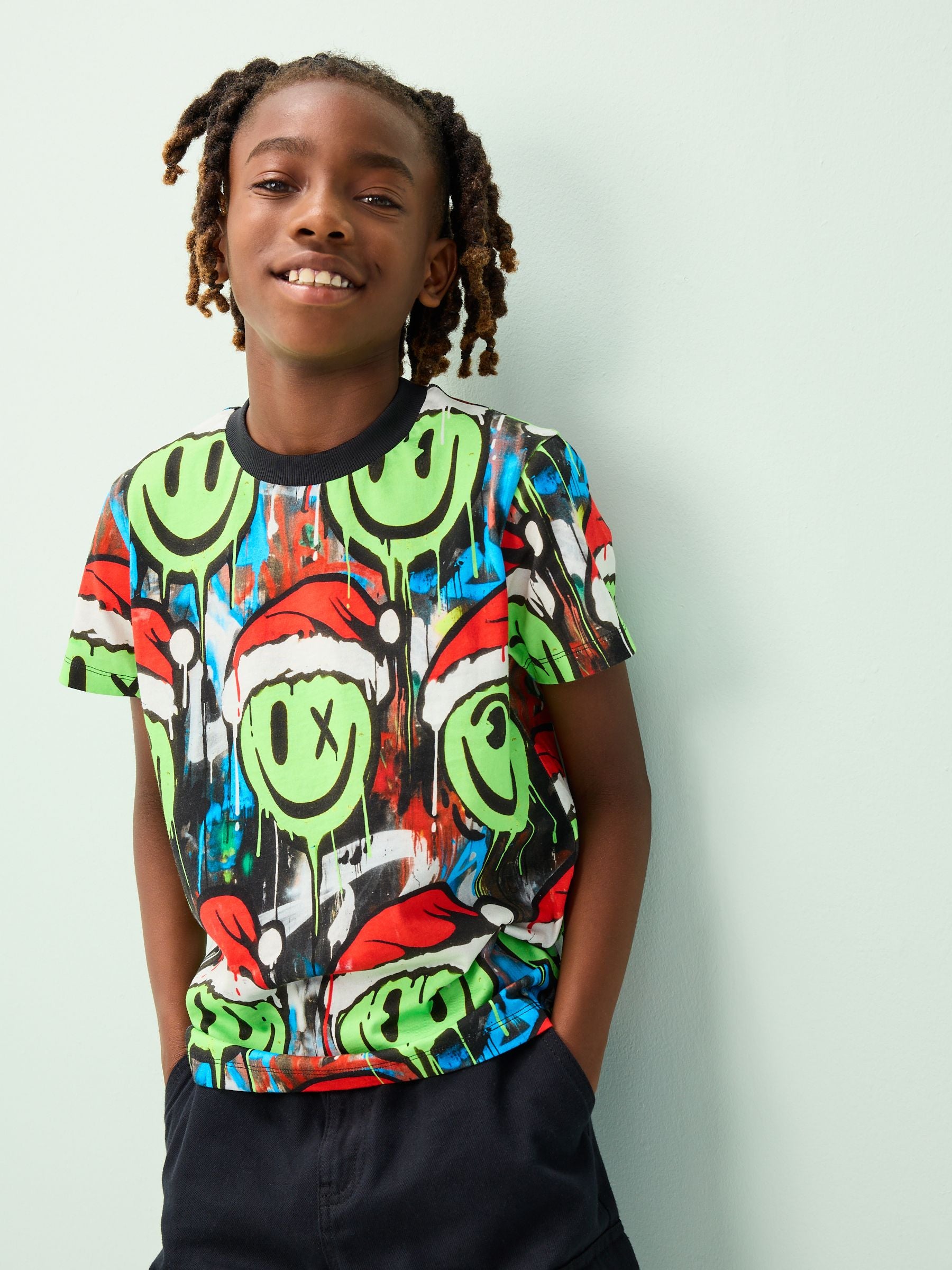 Dsiney Kidz - Multi Graffiti Smile Christmas Short Sleeve T-Shirt (3-16yrs) image 1