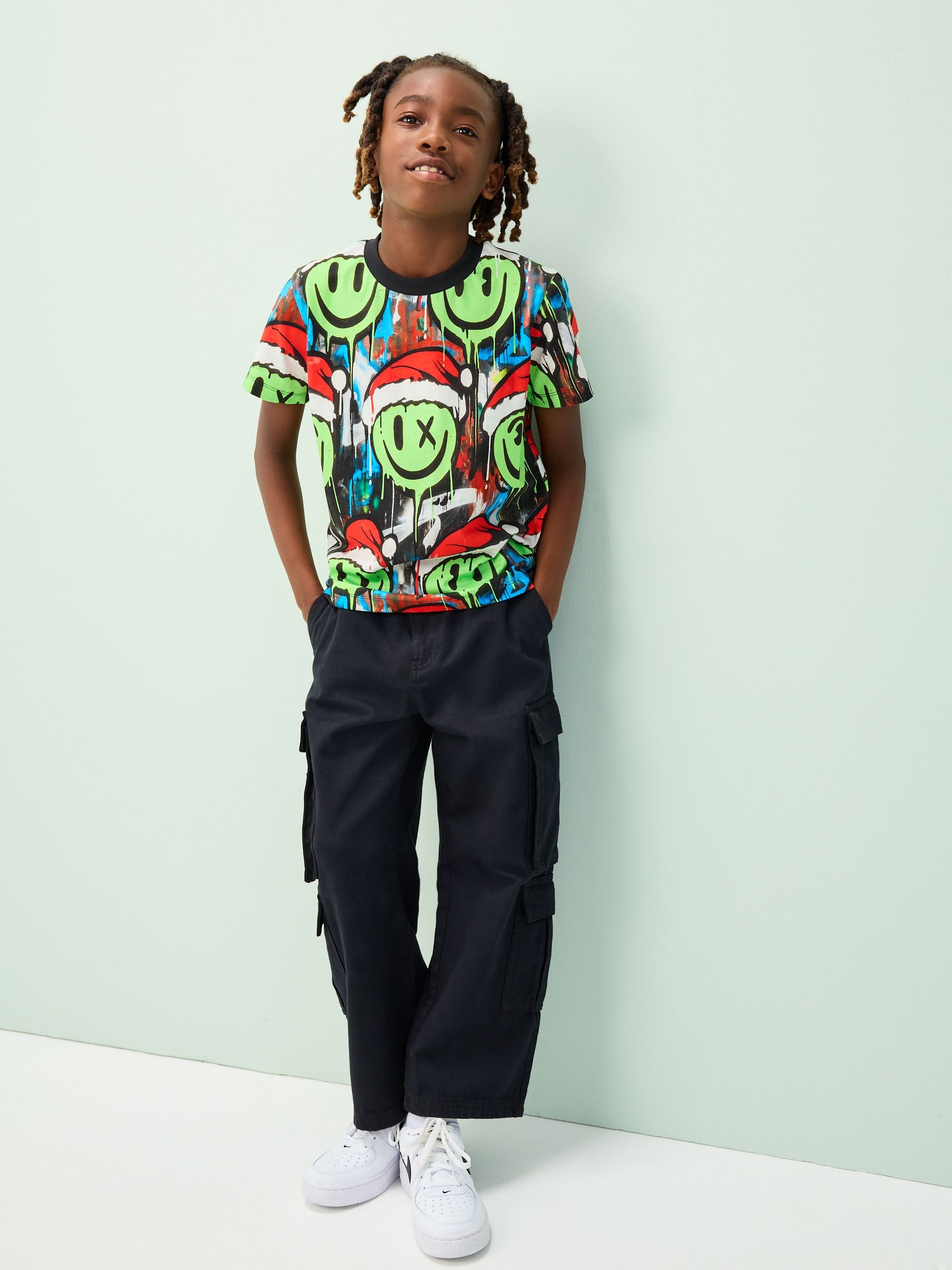 Dsiney Kidz - Multi Graffiti Smile Christmas Short Sleeve T-Shirt (3-16yrs) image 2