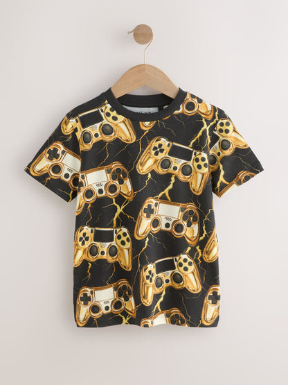 Dsiney Kidz - Black/Gold Controller Regular Fit Short Sleeve All-Over Print T-Shirt (3-16yrs) image 5
