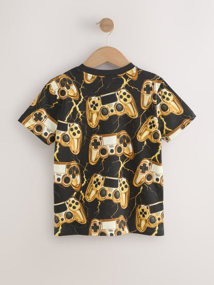 Dsiney Kidz - Black/Gold Controller Regular Fit Short Sleeve All-Over Print T-Shirt (3-16yrs) image 6