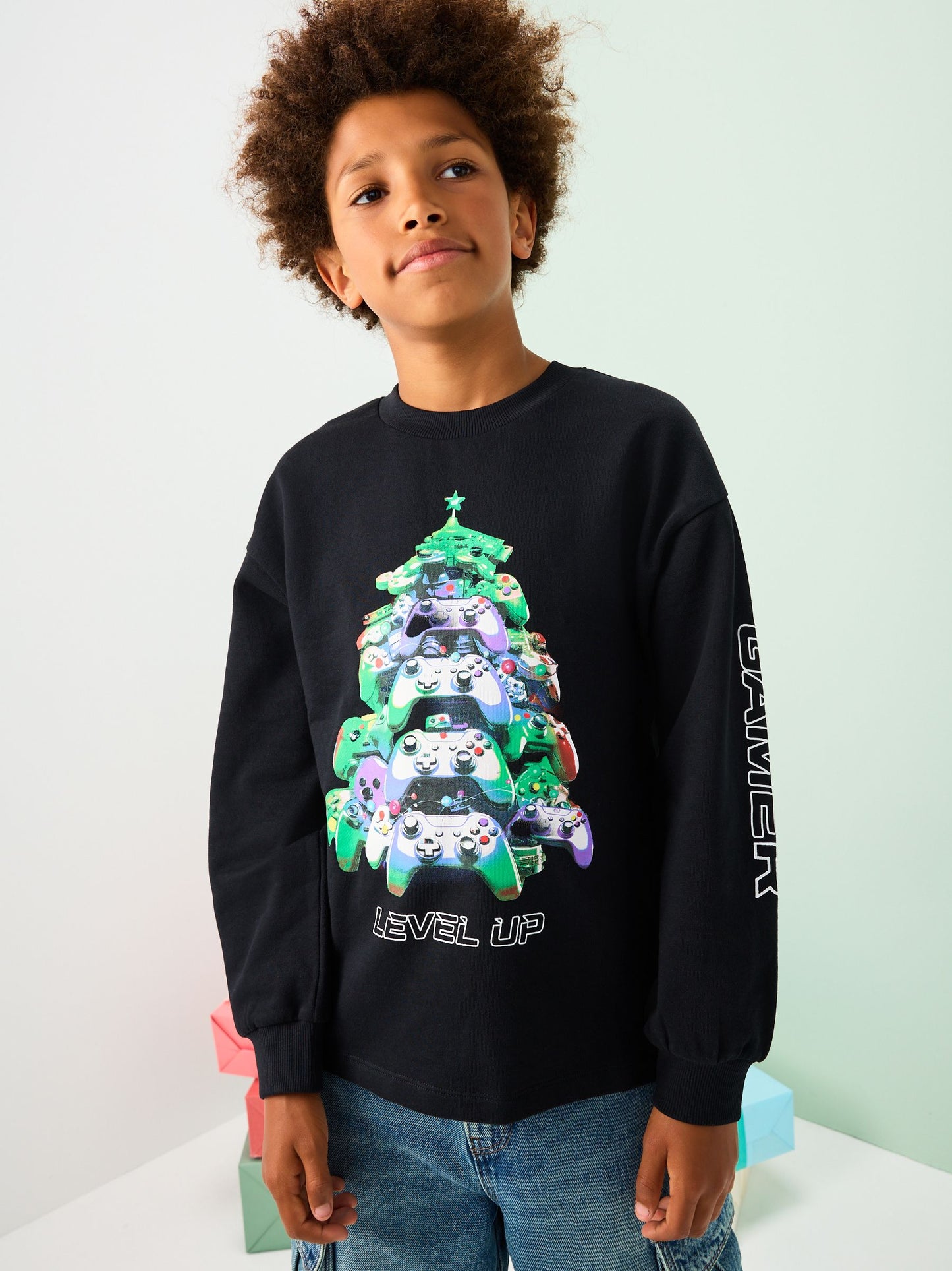 Dsiney Kidz - Black Heavyweight Controller Christmas Long Sleeve T-Shirt (3-16yrs) image 1