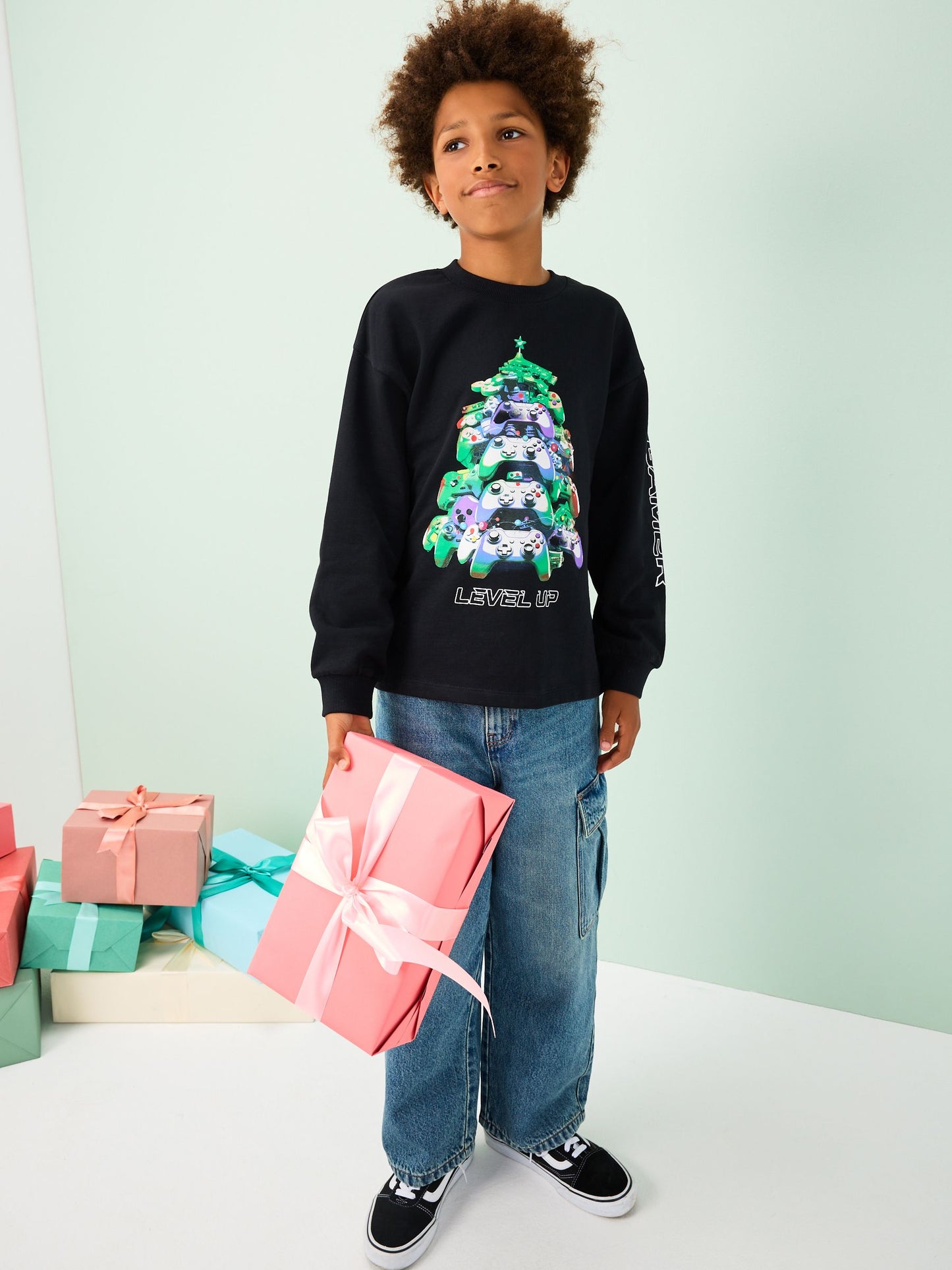 Dsiney Kidz - Black Heavyweight Controller Christmas Long Sleeve T-Shirt (3-16yrs) image 2