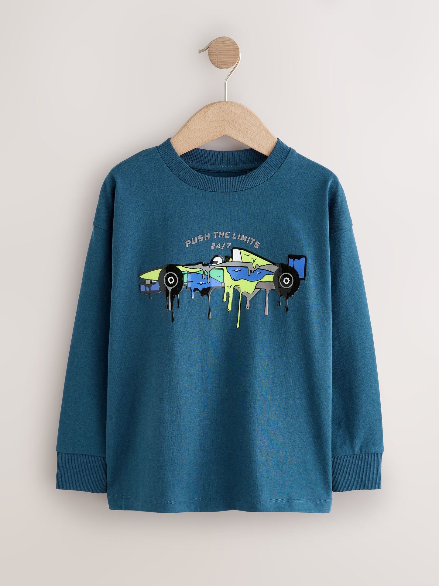 Dsiney Kidz - Navy Blue Racing Car Relaxed Fit Graphic Long Sleeve Cotton T-Shirt (3-16yrs) image 1