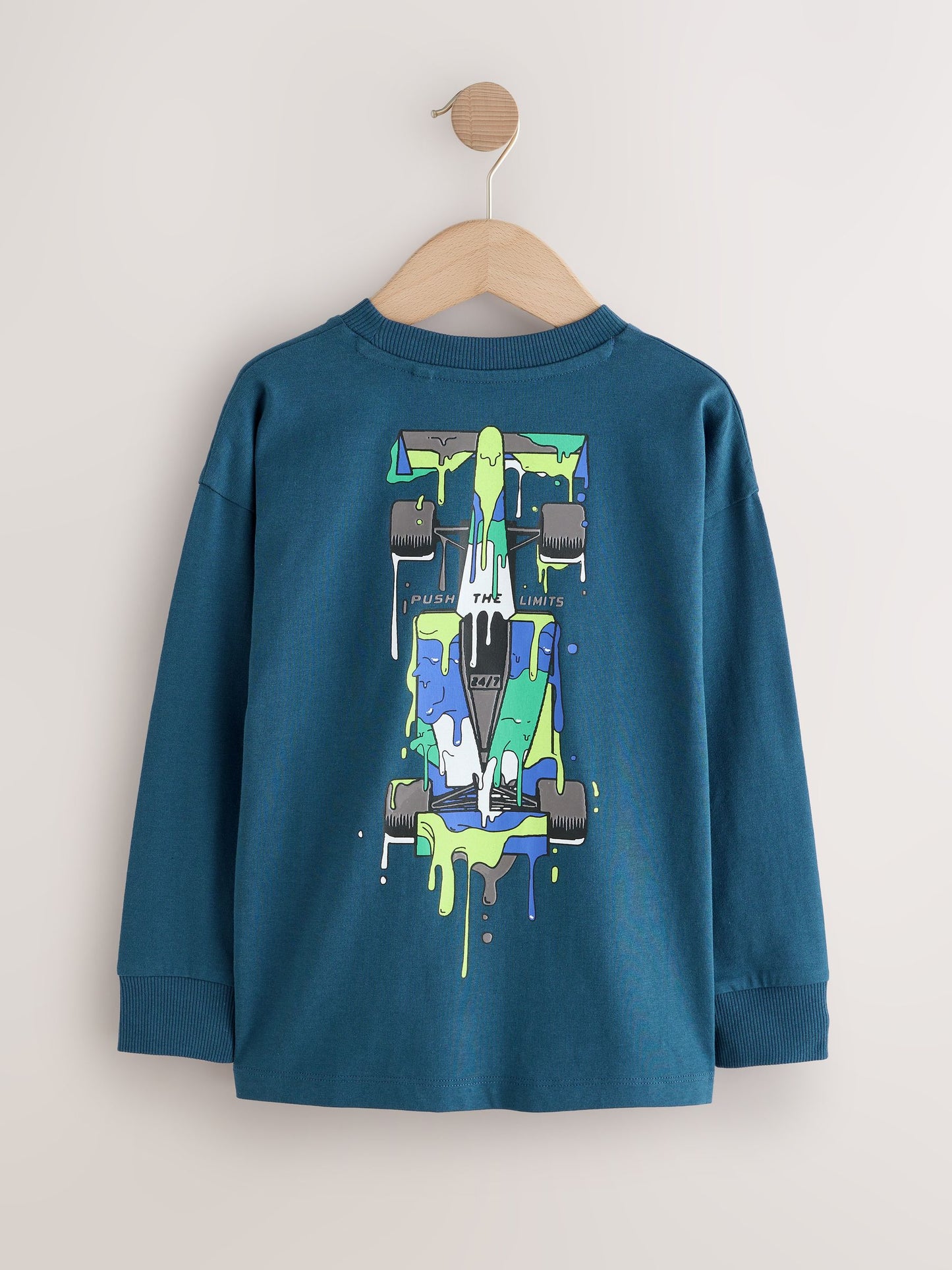 Dsiney Kidz - Navy Blue Racing Car Relaxed Fit Graphic Long Sleeve Cotton T-Shirt (3-16yrs) image 2