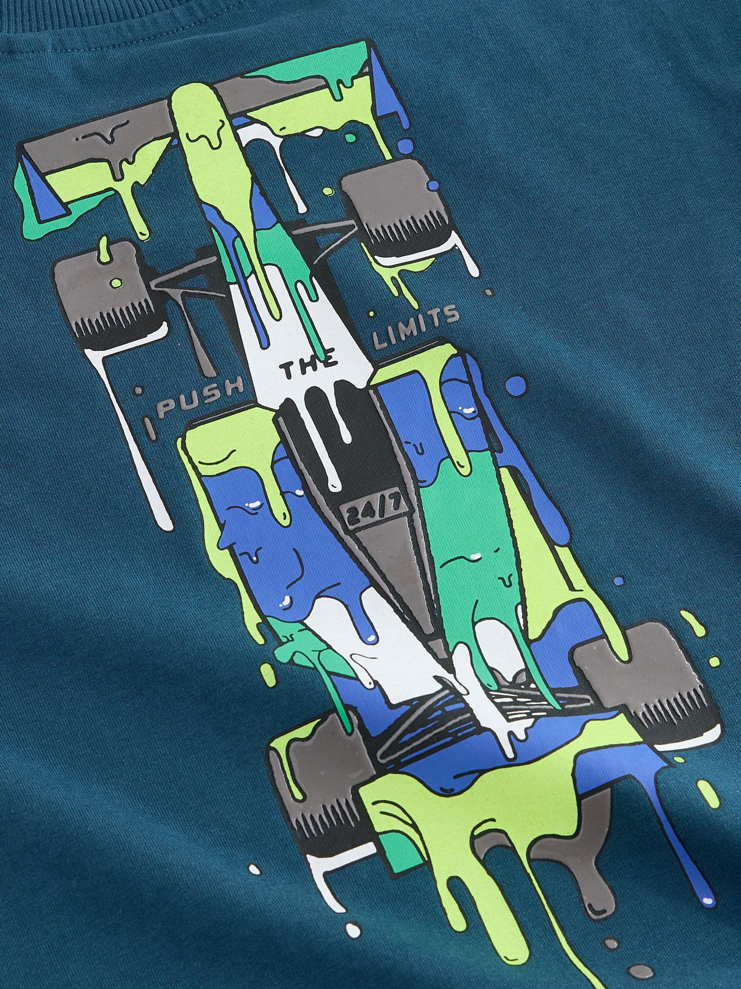 Dsiney Kidz - Navy Blue Racing Car Relaxed Fit Graphic Long Sleeve Cotton T-Shirt (3-16yrs) image 3