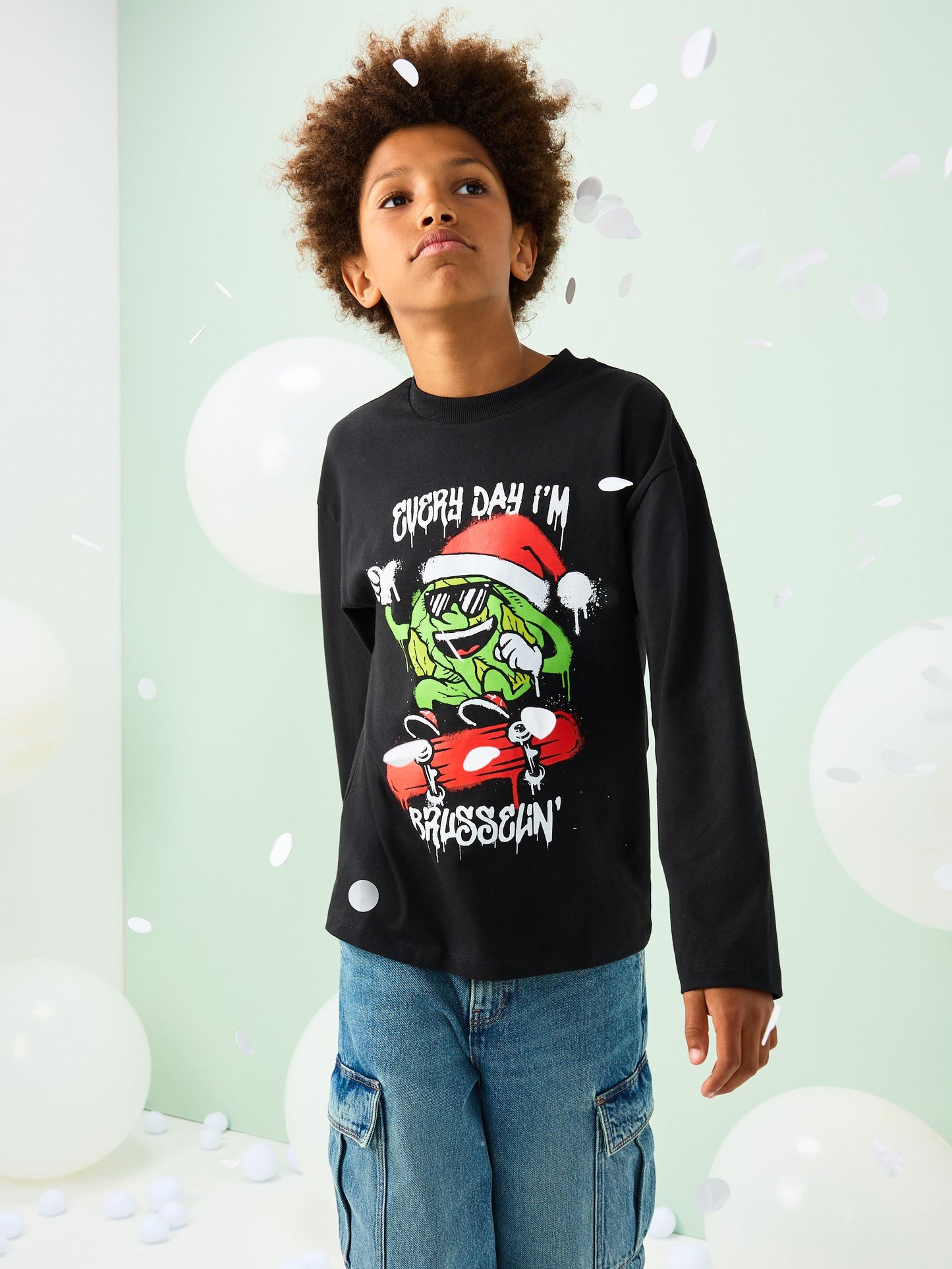 Dsiney Kidz - Black Graffiti Brussel Christmas Long Sleeve T-Shirt (3-16yrs) image 1