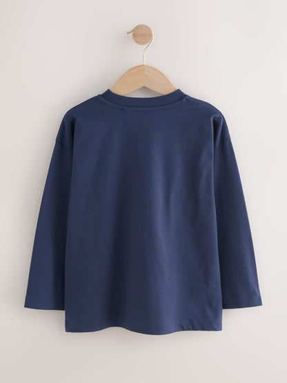 Dsiney Kidz - Navy Blue Crocodile Relaxed Fit Graphic Long Sleeve Cotton T-Shirt (3-16yrs) image 2