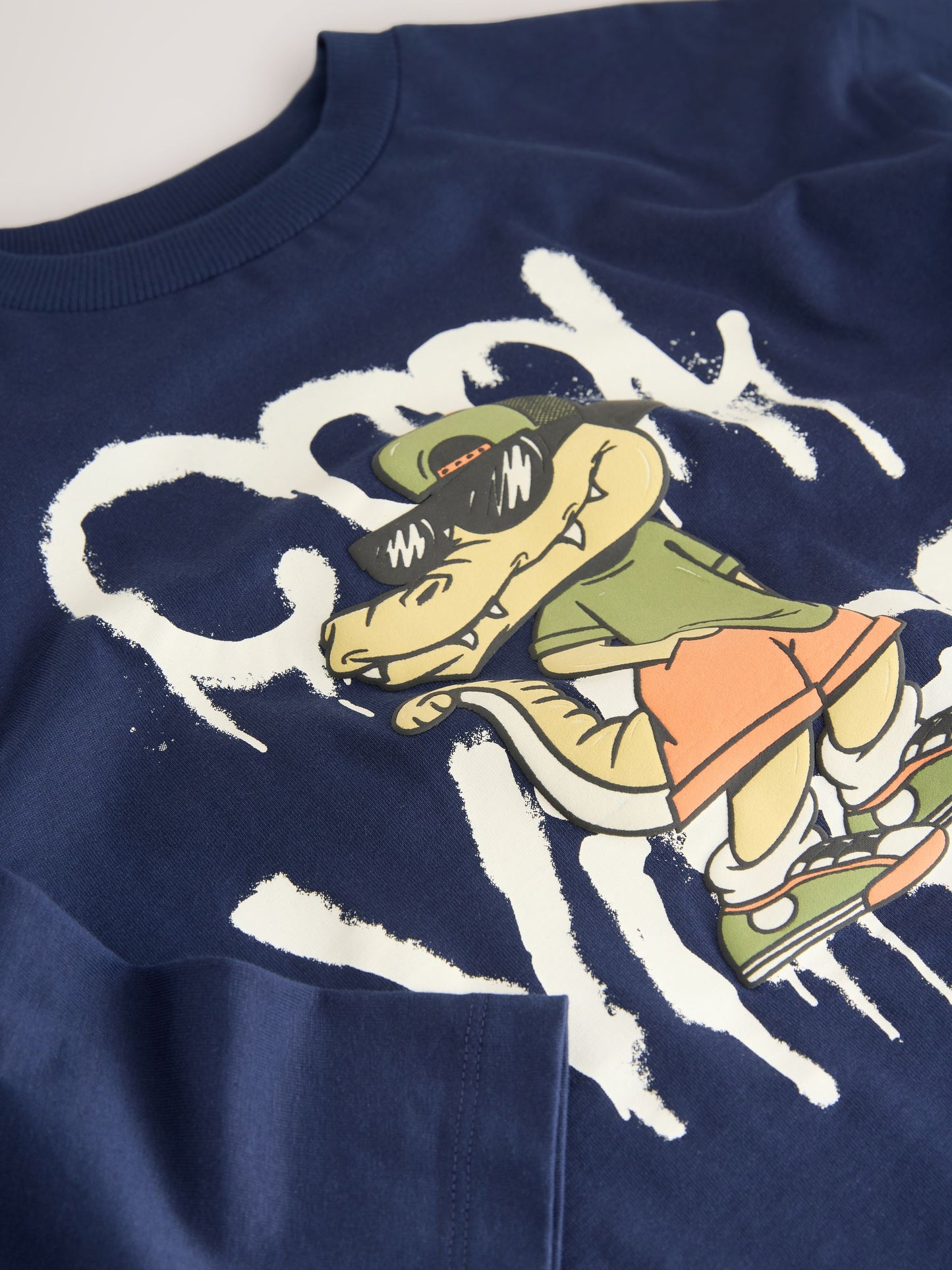 Dsiney Kidz - Navy Blue Crocodile Relaxed Fit Graphic Long Sleeve Cotton T-Shirt (3-16yrs) image 4