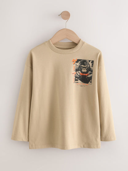 Dsiney Kidz - Stone Gorilla Gamer Relaxed Fit Graphic Long Sleeve Cotton T-Shirt (3-16yrs) image 5