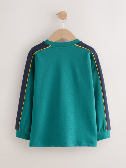 Dsiney Kidz - Green/Black Relaxed Fit Heavyweight Long Sleeve Colourblock T-Shirt (3-16yrs) image 2