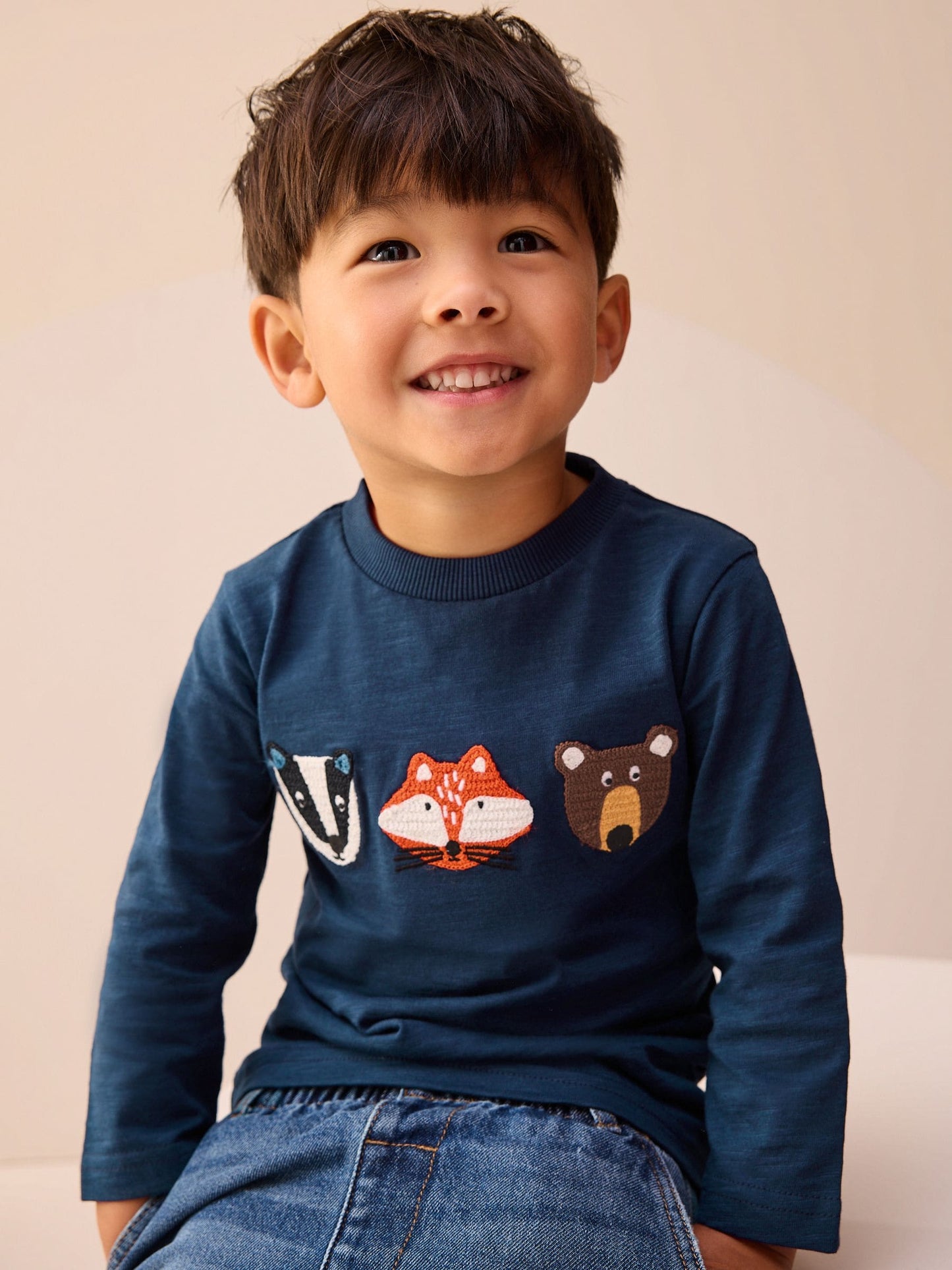 Blue Woodland Animal Long Sleeve Appliqué T-Shirt (3mths-7yrs) image 1