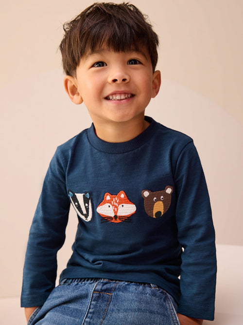 Blue Woodland Animal Long Sleeve Appliqué T-Shirt (3mths-7yrs) image 1