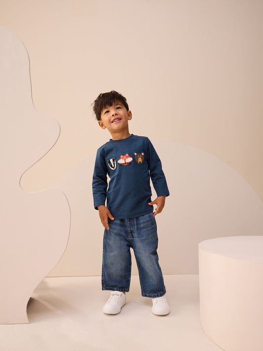 Blue Woodland Animal Long Sleeve Appliqué T-Shirt (3mths-7yrs) image 3