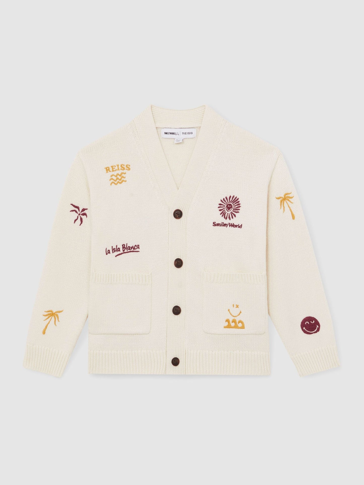 Dsiney Kidz - Reiss Off White Vedra 4-9 yrs SmileyWorld | Reiss Embroidery Cardigan Unisex Fit image 2