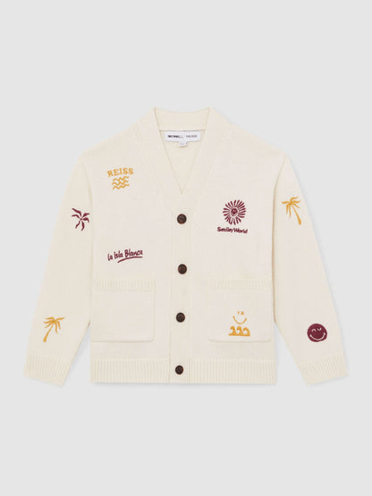 Dsiney Kidz - Reiss Off White Vedra 4-9 yrs SmileyWorld | Reiss Embroidery Cardigan Unisex Fit image 2