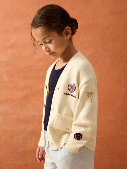 Dsiney Kidz - Reiss Off White Vedra 4-9 yrs SmileyWorld | Reiss Embroidery Cardigan Unisex Fit image 3