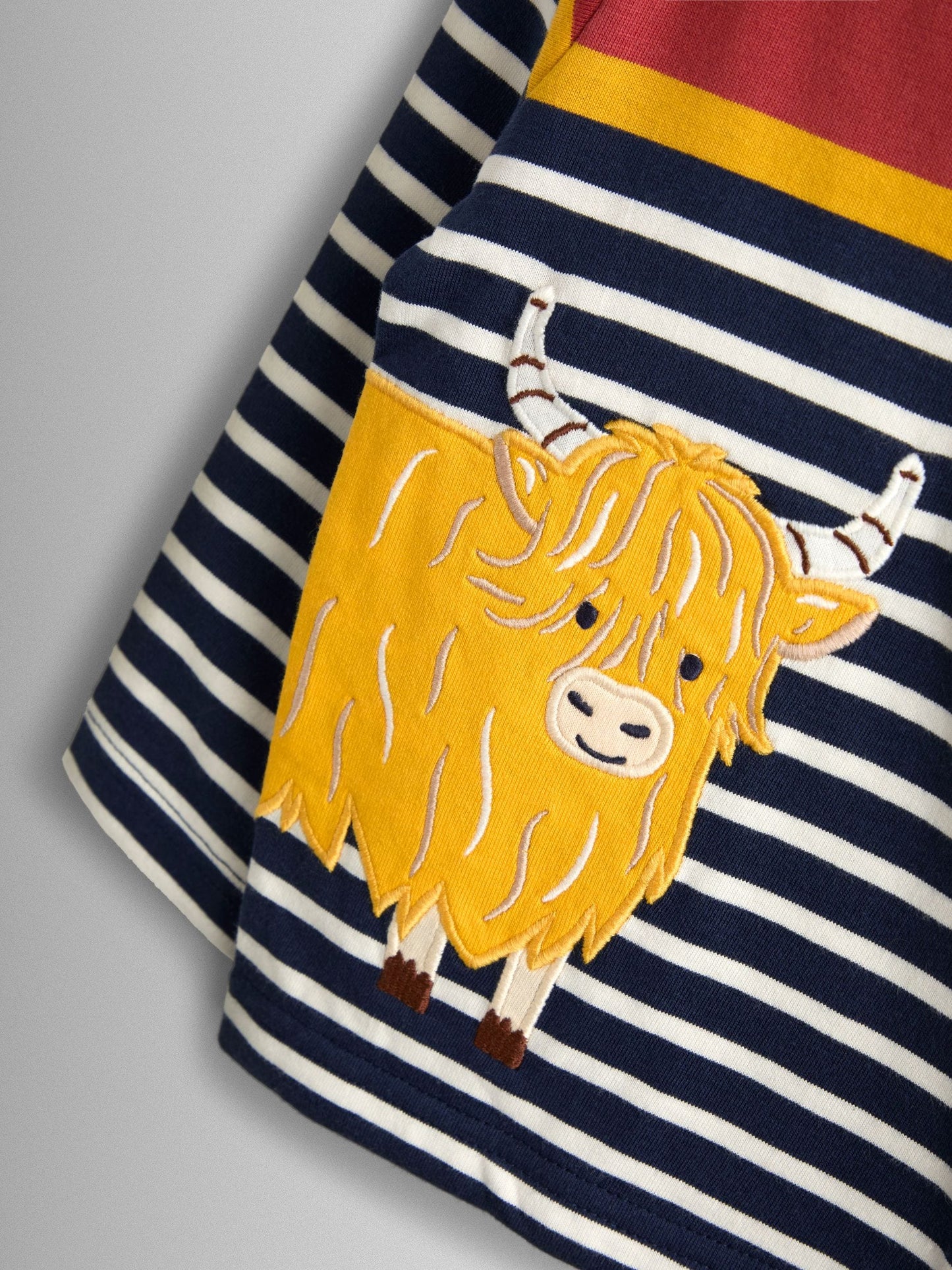 JoJo Maman Bébé Navy Blue Highland Cow Stripe Top image 4