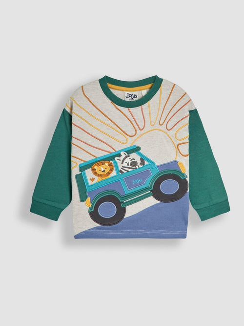 JoJo Maman Bébé Dark Green Jeep Applique Top image 1