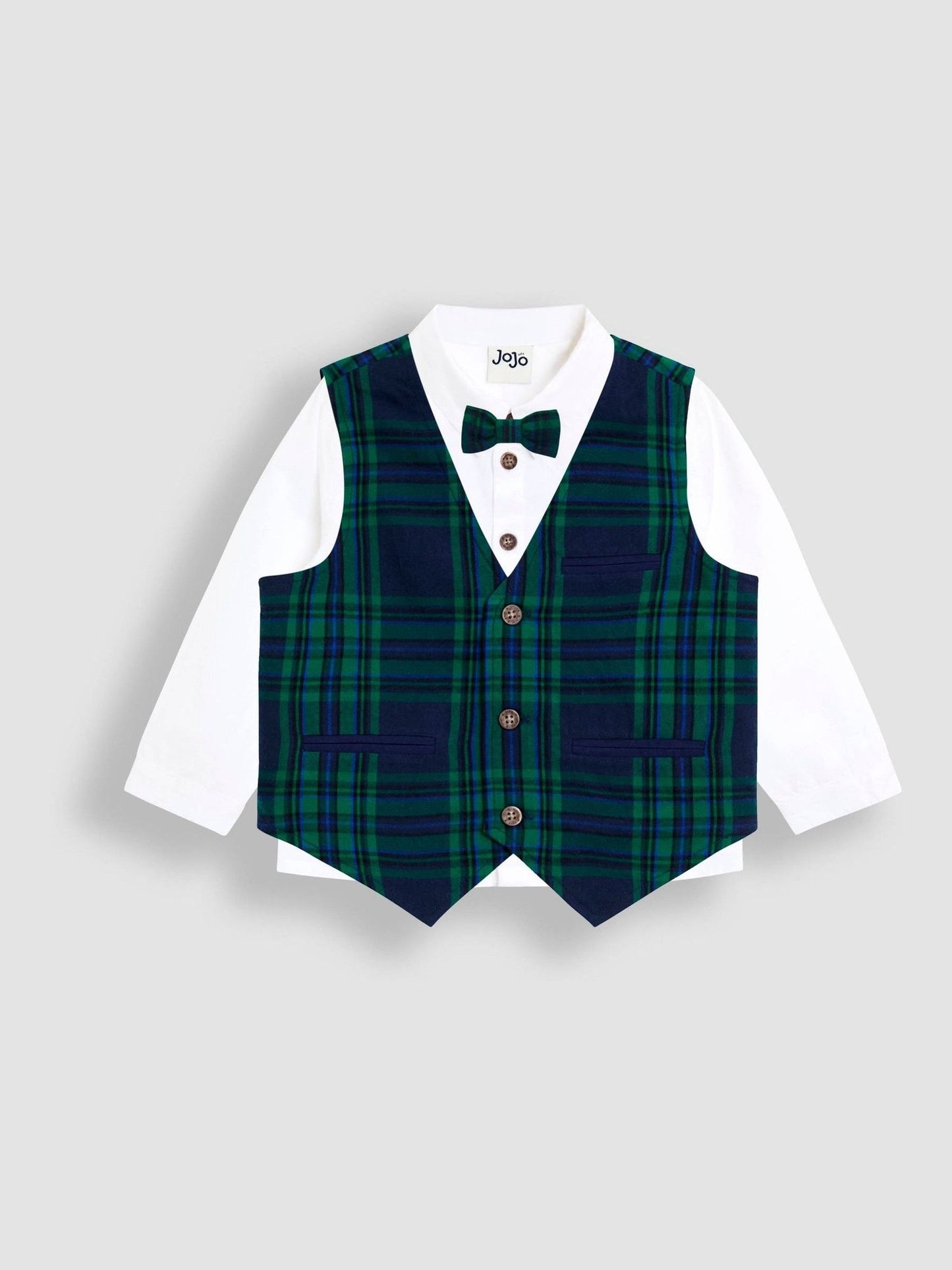 JoJo Maman Bébé Navy Blue 3-Piece Bow Tie Waistcoat & Shirt Set image 2