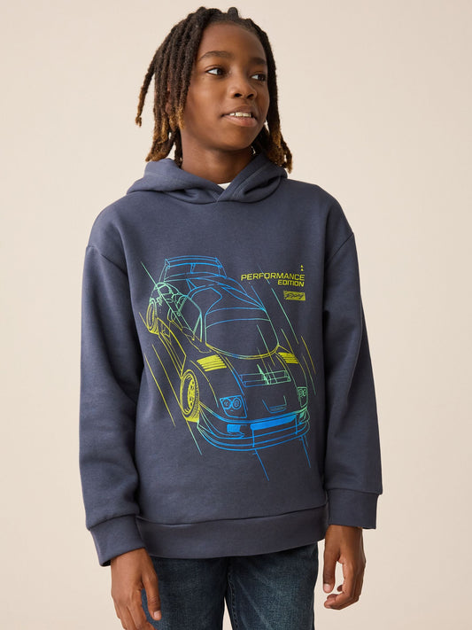 Navy Neon Car Older Boys Graphic Print Hoodie (3-16yrs)