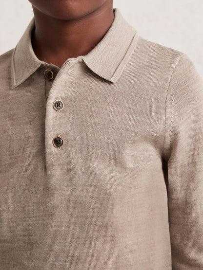 Dsiney Kidz - Reiss Wheat Melange Trafford 3-9 yrs Wool Long-Sleeve Polo Shirt image 3