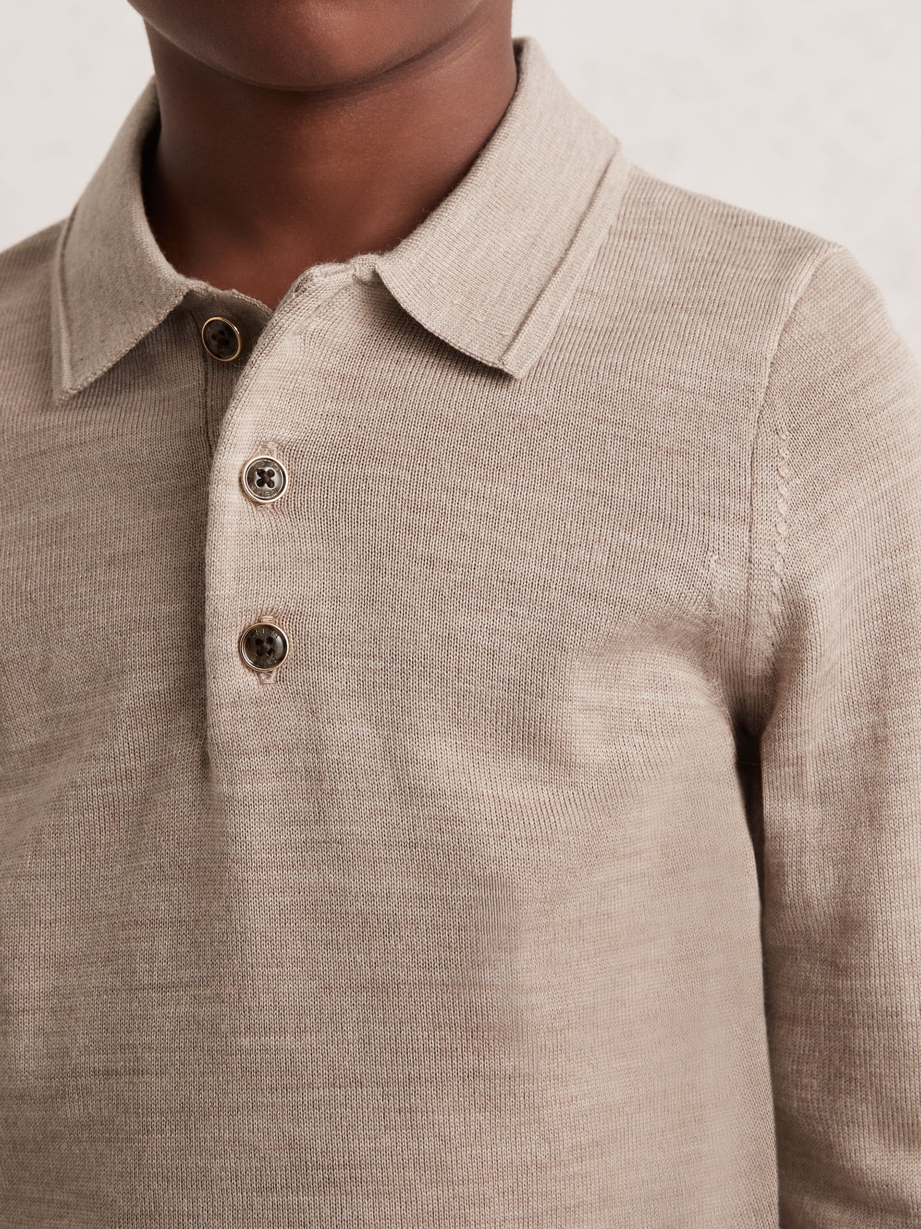 Dsiney Kidz - Reiss Wheat Melange Trafford 9-13 yrs Wool Long-Sleeve Polo Shirt image 1