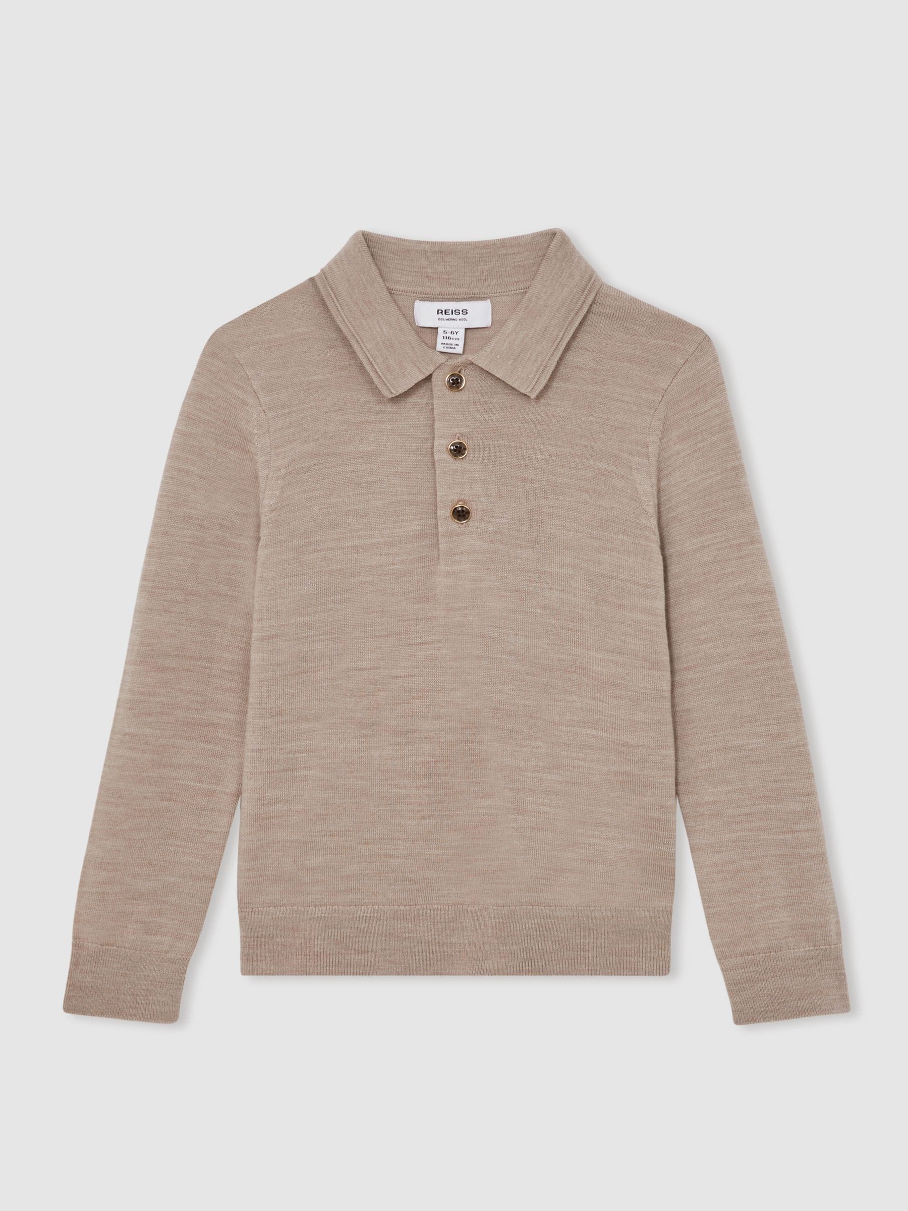 Dsiney Kidz - Reiss Wheat Melange Trafford 9-13 yrs Wool Long-Sleeve Polo Shirt image 2