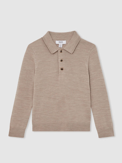 Dsiney Kidz - Reiss Wheat Melange Trafford 9-13 yrs Wool Long-Sleeve Polo Shirt image 2