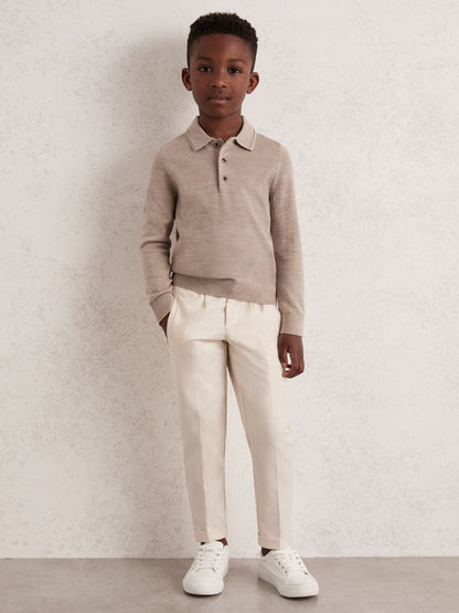 Dsiney Kidz - Reiss Wheat Melange Trafford 9-13 yrs Wool Long-Sleeve Polo Shirt image 3