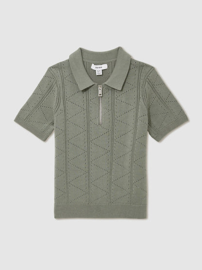 Dsiney Kidz - Reiss Sage Spey 9-13 yrs Half-Zip Pointelle Polo Shirt image 2