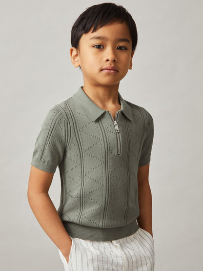 Dsiney Kidz - Reiss Sage Spey 9-13 yrs Half-Zip Pointelle Polo Shirt image 3