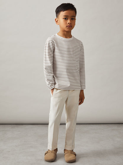 Dsiney Kidz - Reiss Off White/Camel Kenny 4-9 yrs Stretch-Cotton Stripe T-Shirt image 1