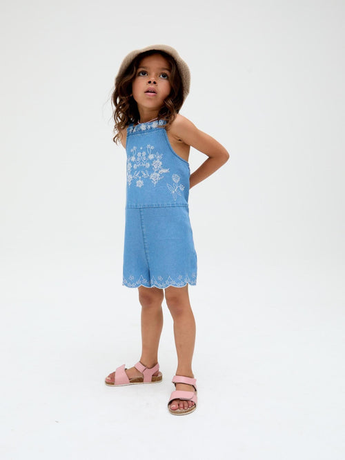 Raffya Blue Rachel Embroidered 100% Cotton Romper image 1