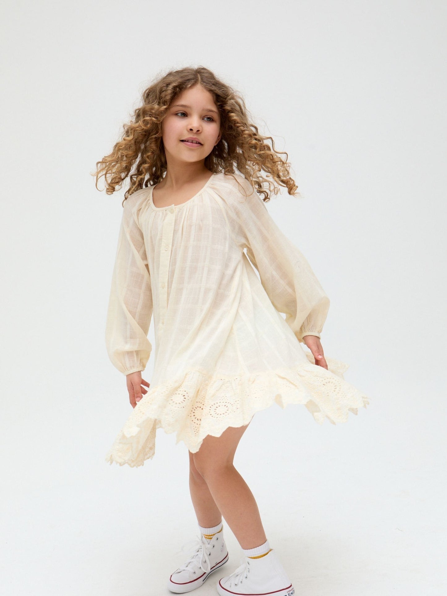 Raffya Cream Olivia Window Payne Check 100% Cotton Dress image 3