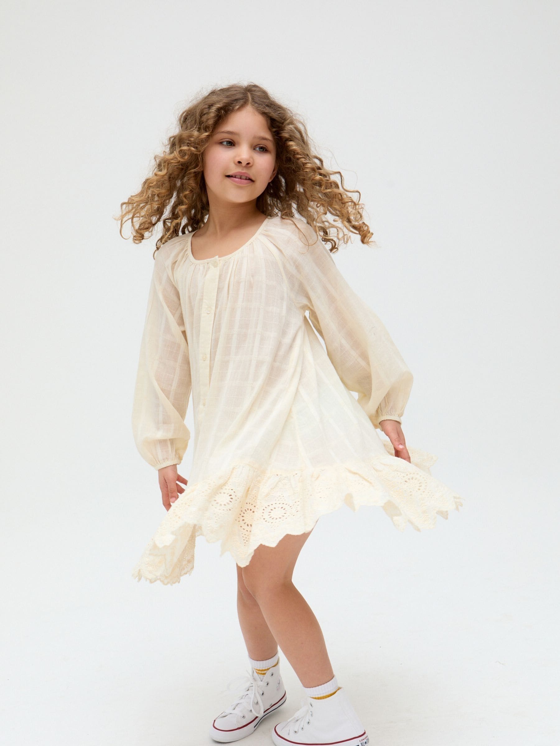 Raffya Cream Olivia Window Payne Check 100% Cotton Dress image 3