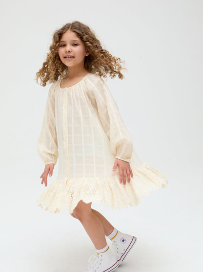Raffya Cream Olivia Window Payne Check 100% Cotton Dress image 5
