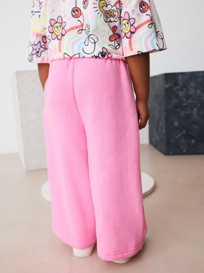 Bright Pink Wide Leg Sweat Joggers (3mths-7yrs) image 3