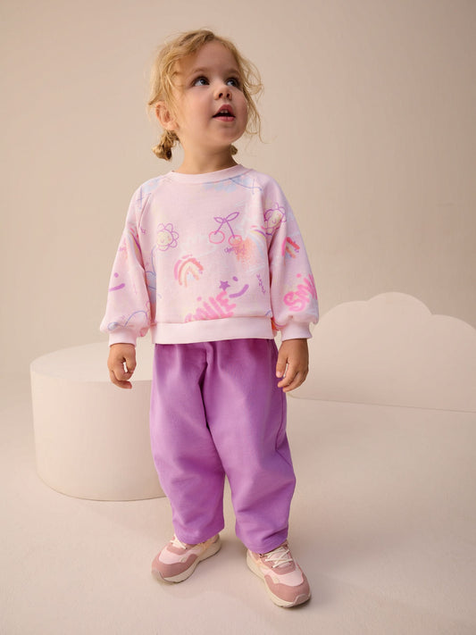 Pink/Purple Doodle Sweatshirt and Barrel Leg Joggers Set (3mths-7yrs) image 1