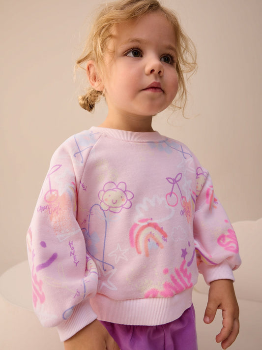 Pink/Purple Doodle Sweatshirt and Barrel Leg Joggers Set (3mths-7yrs) image 3
