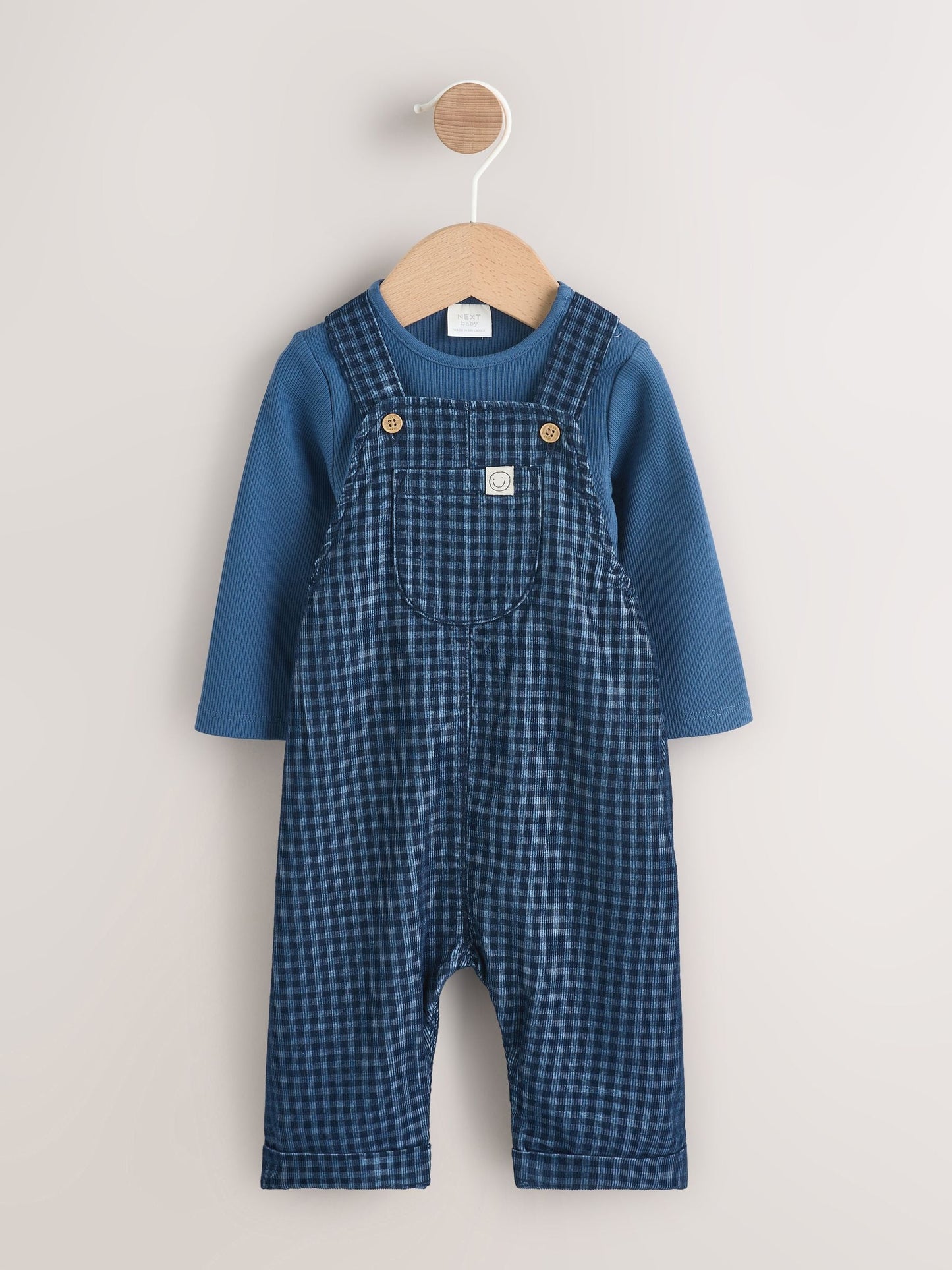 Blue Check Baby Cord Dungaree and Bodysuit Set (0mths-2yrs)