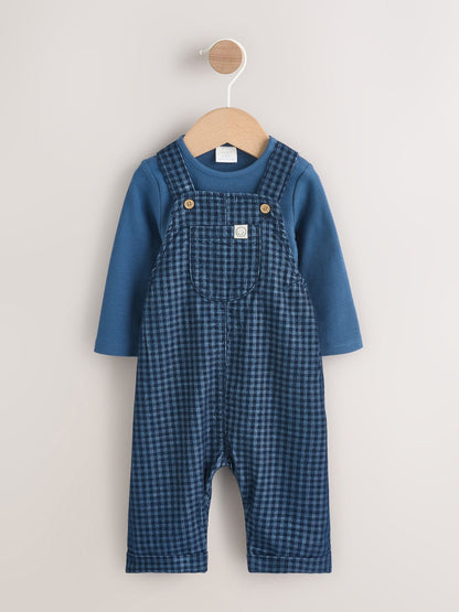 Blue Check Baby Cord Dungaree and Bodysuit Set (0mths-2yrs)