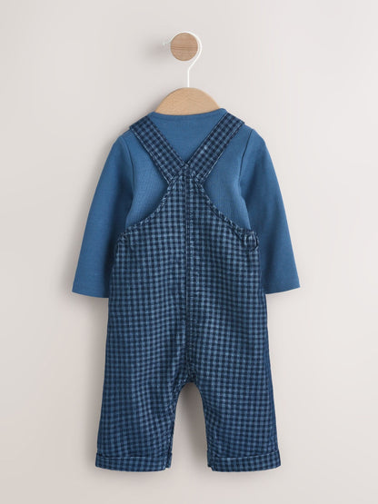 Blue Check Baby Cord Dungaree and Bodysuit Set (0mths-2yrs)