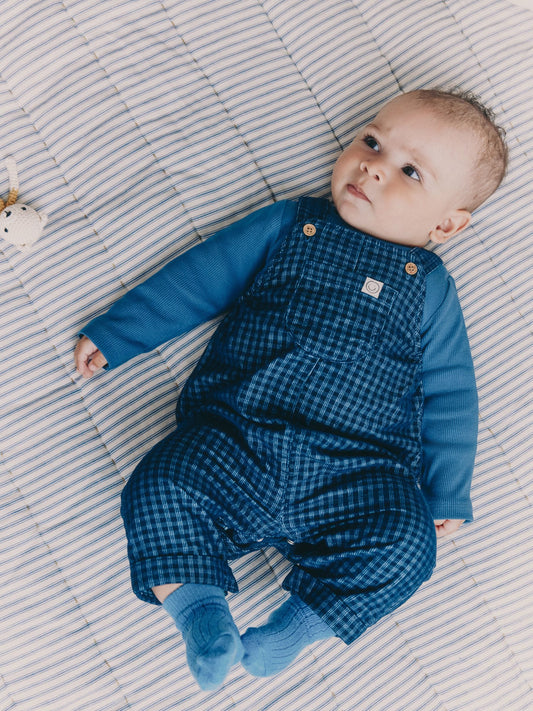 Blue Check Baby Cord Dungaree and Bodysuit Set (0mths-2yrs) image 1