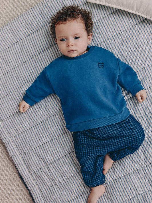 Blue Check Baby Sweatshirt and Trousers Set (0mths-2yrs) image 1