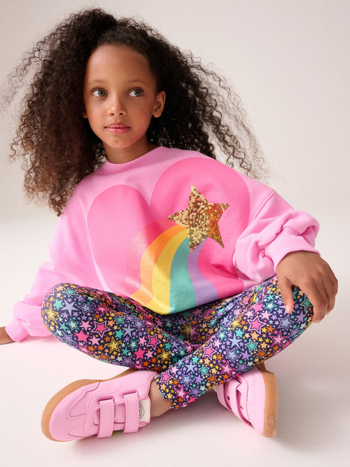 Little Bird by Jools Oliver Pink Rainbow Heart 2 Piece Jumper and Leggings Set image 1
