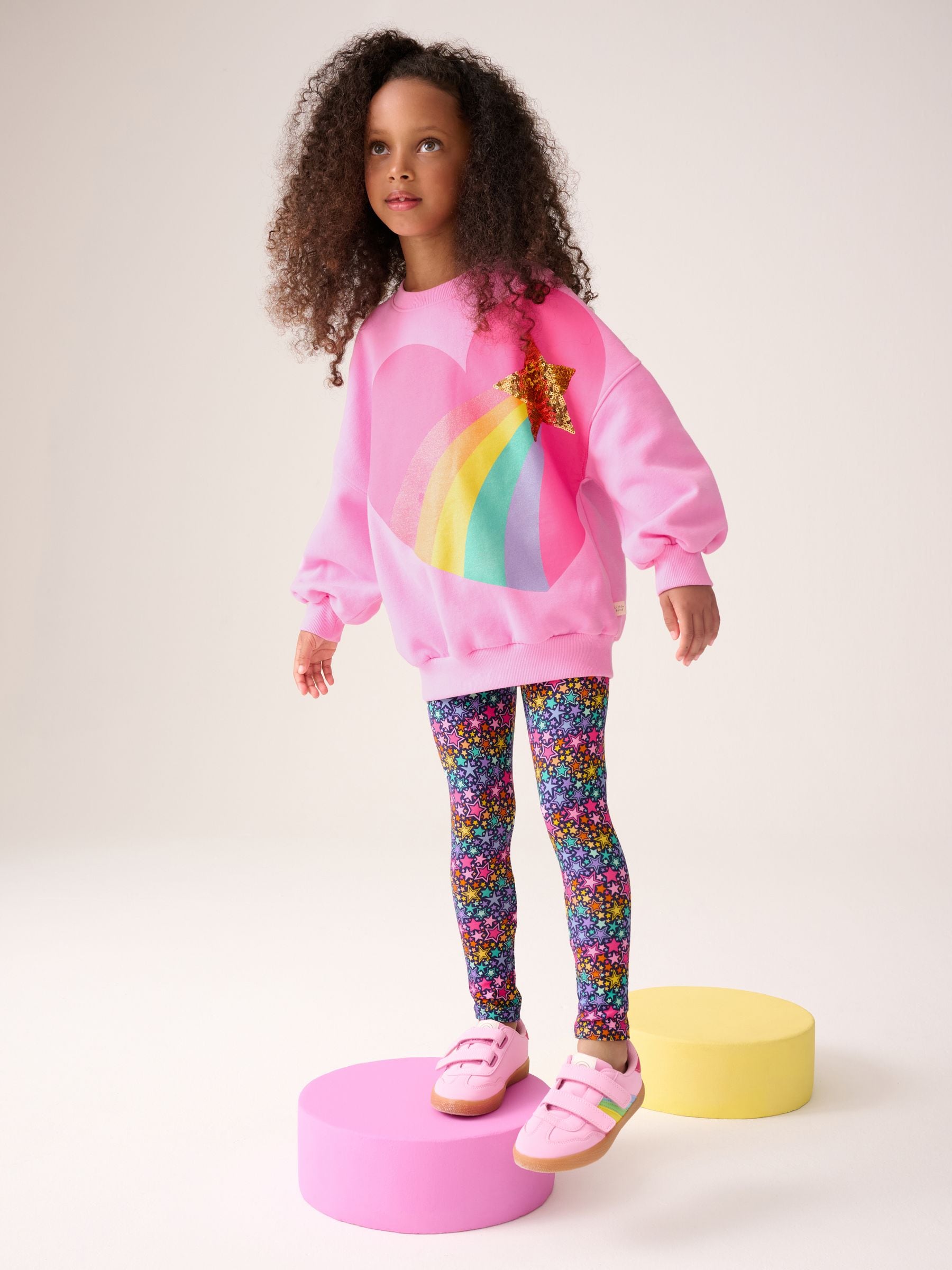 Little Bird by Jools Oliver Pink Rainbow Heart 2 Piece Jumper and Leggings Set image 2